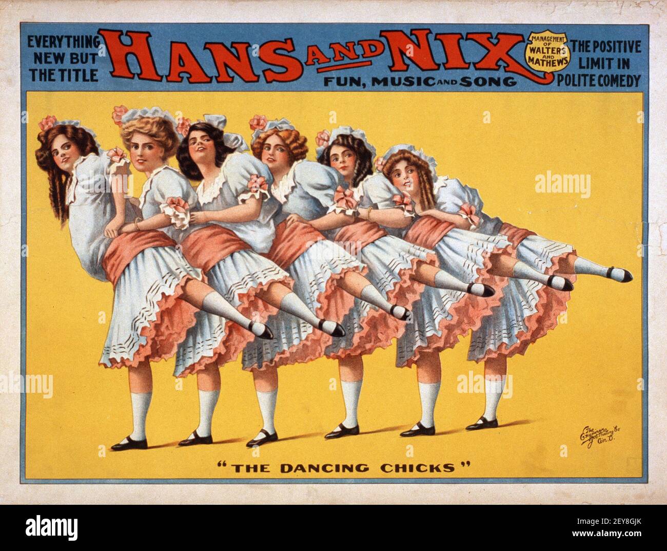 Hans und Nix. Spaß, Musik und Gesang. „höfliche Komödie“. Zirkusposter, antik und im alten Stil. Stockfoto