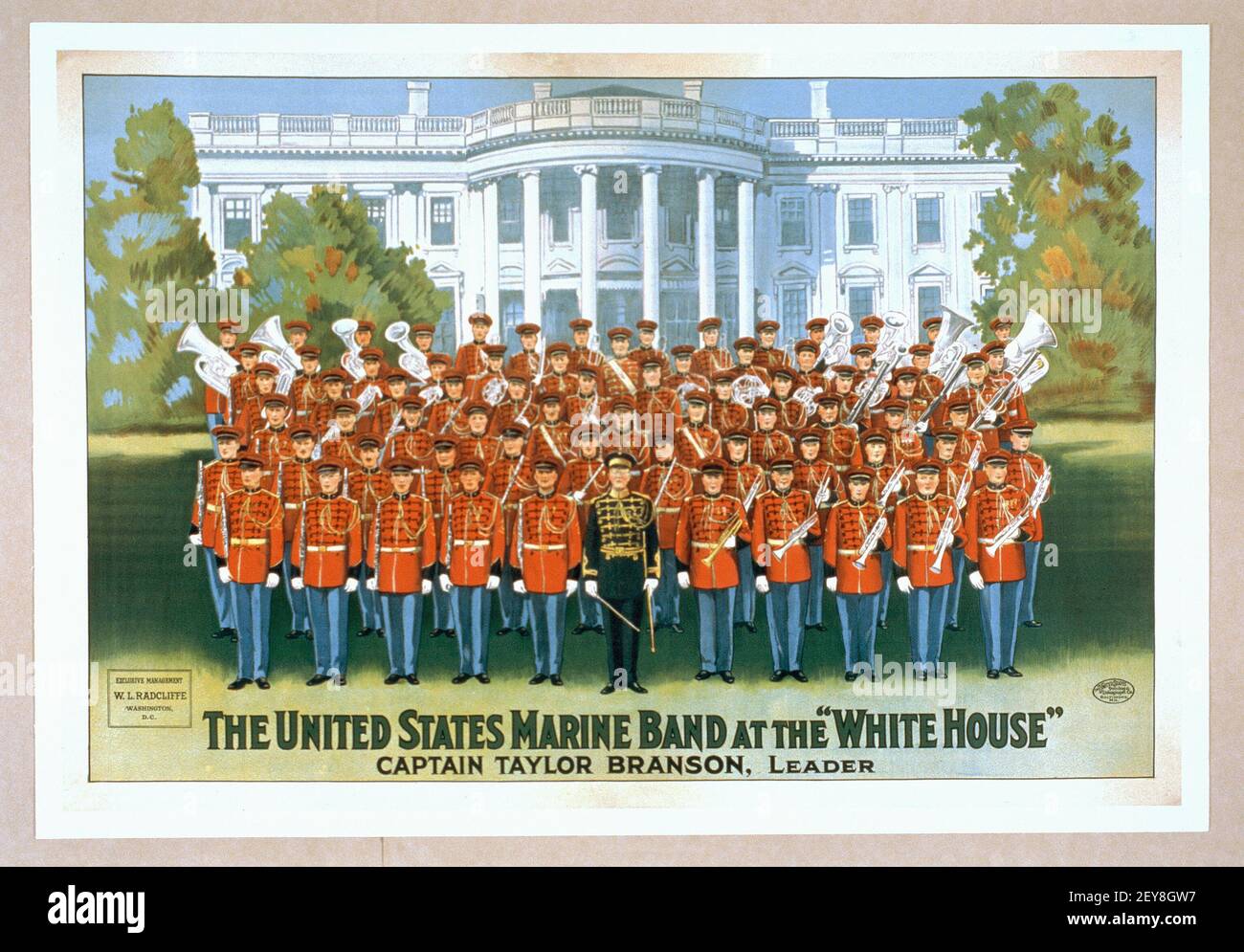 Die United States Marine Band im Weißen Haus. Poster / Illustration, alt und vintage Stil. Kapitän Taylor Branson, Anführer. Stockfoto