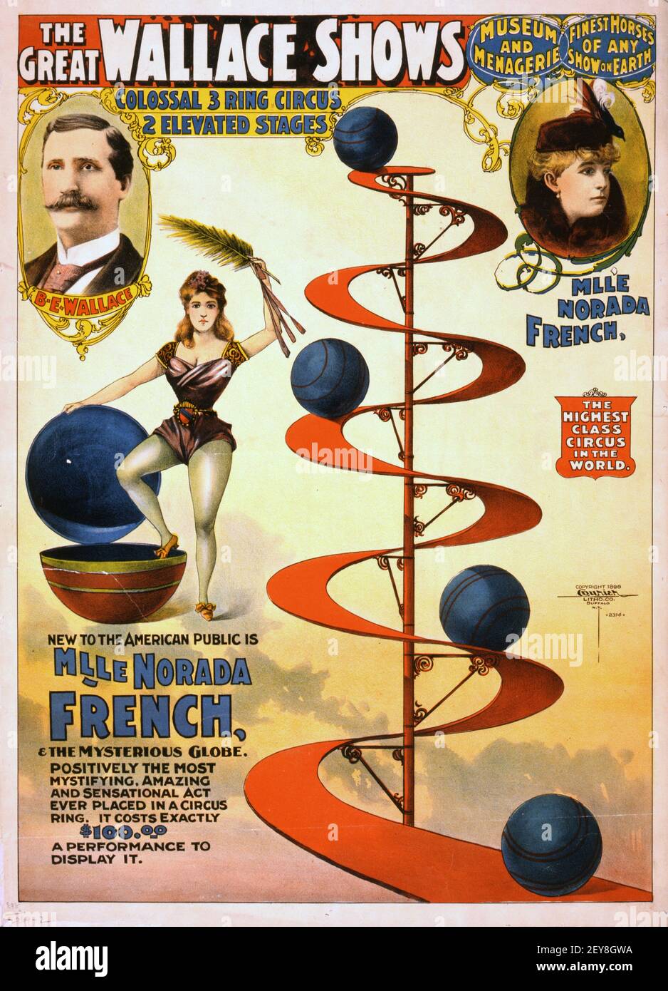 Die Great Wallace Shows. Classic Circus Poster, alt und vintage Stil feat. Mlle Norada Französisch. Stockfoto