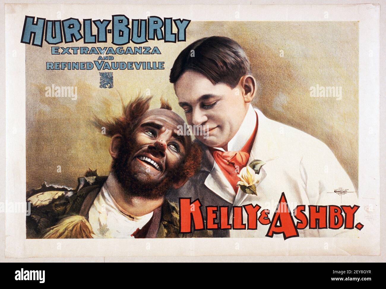 Hurly-Burly, „Kelly & Ashby“. Extravaganz und edles Vaudeville. Klassisches Zirkusposter, alt und vintage. c 1899. Stockfoto