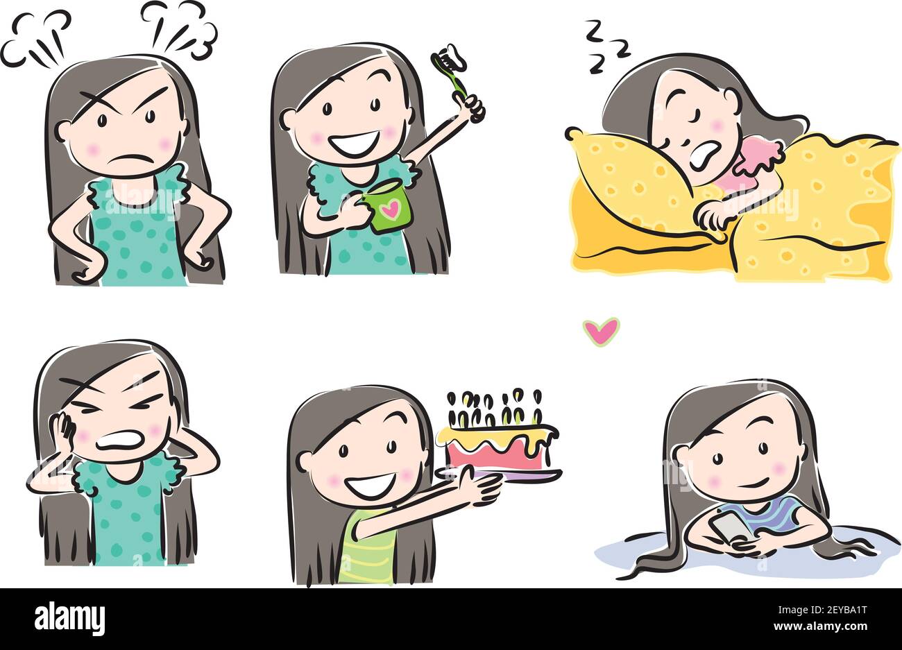 Cartoon Mädchen emoji Set Stockfoto