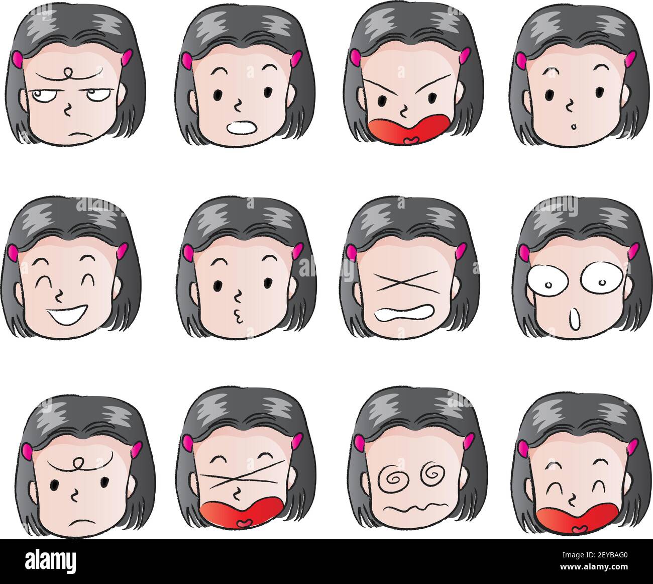 Vektor Cartoon Mädchen Leben Aktion Emoji Set Stockfoto