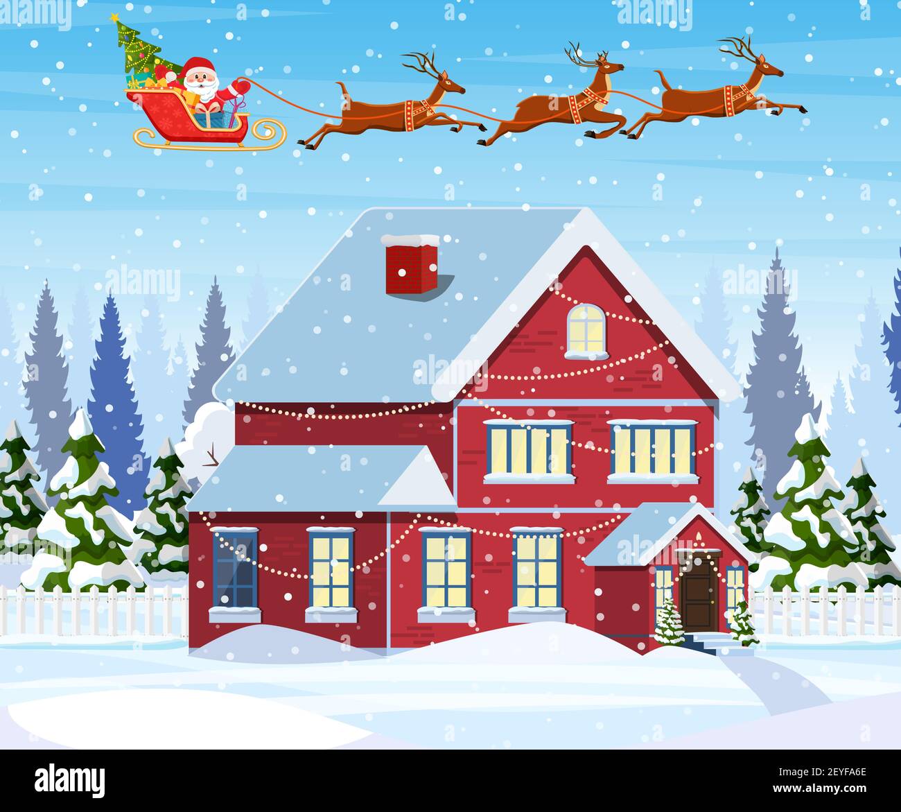 Haus in verschneite Weihnachtslandschaft Stock Vektor