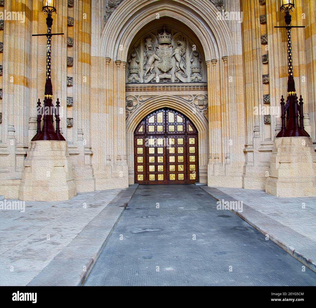 Parlament in london alte Kirchentür und antike Marmorwand Stockfoto