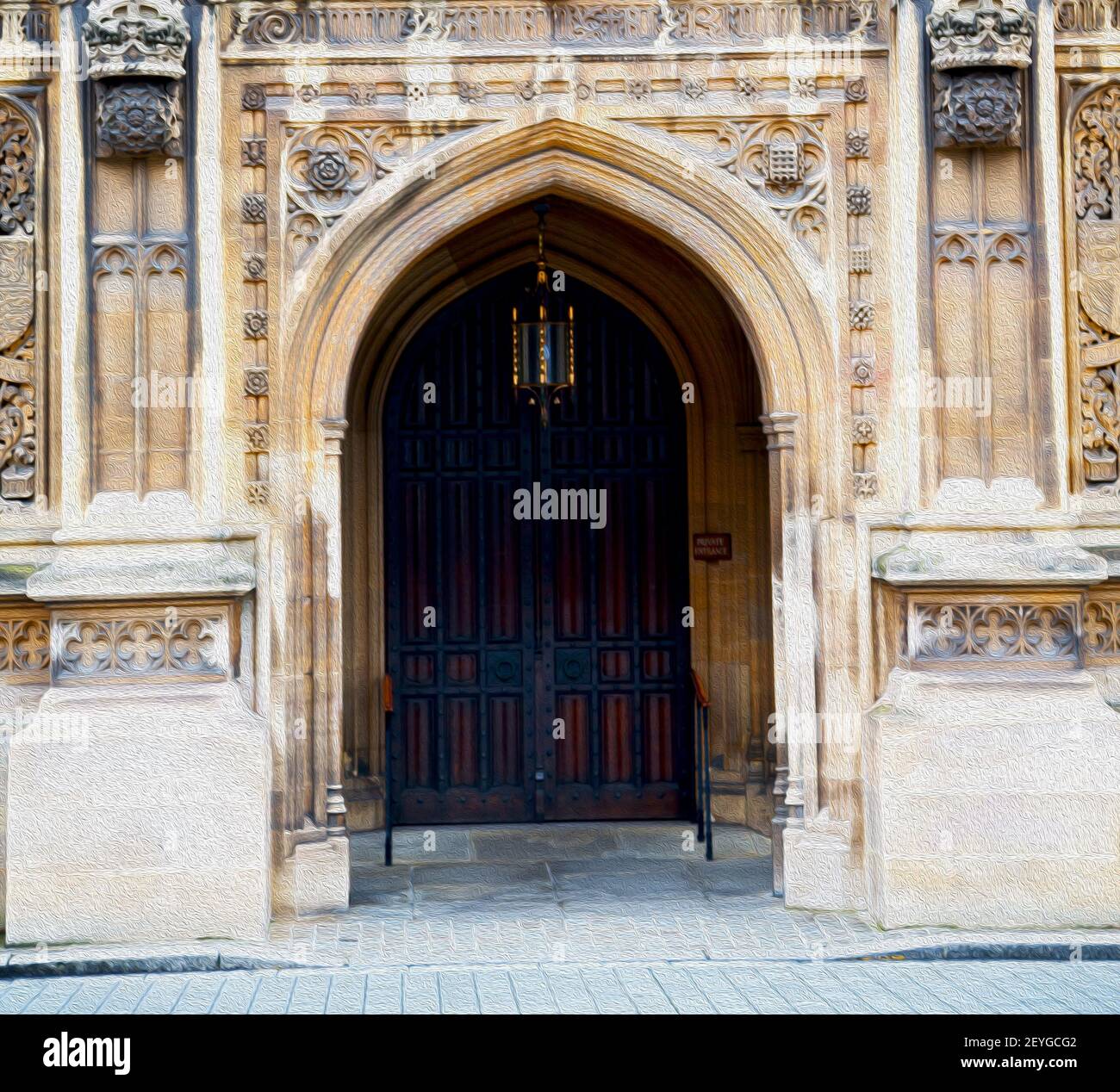 Parlament in london alte Kirchentür und antike Marmorwand Stockfoto