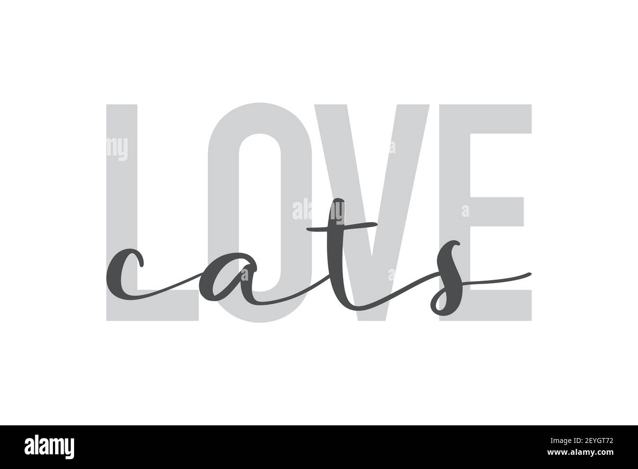 Modernes, urbanes, schlichtes Grafikdesign eines Sprichwort "Love Cats" in grauen Farben. Trendige, coole, handgeschriebene Typografie Stockfoto