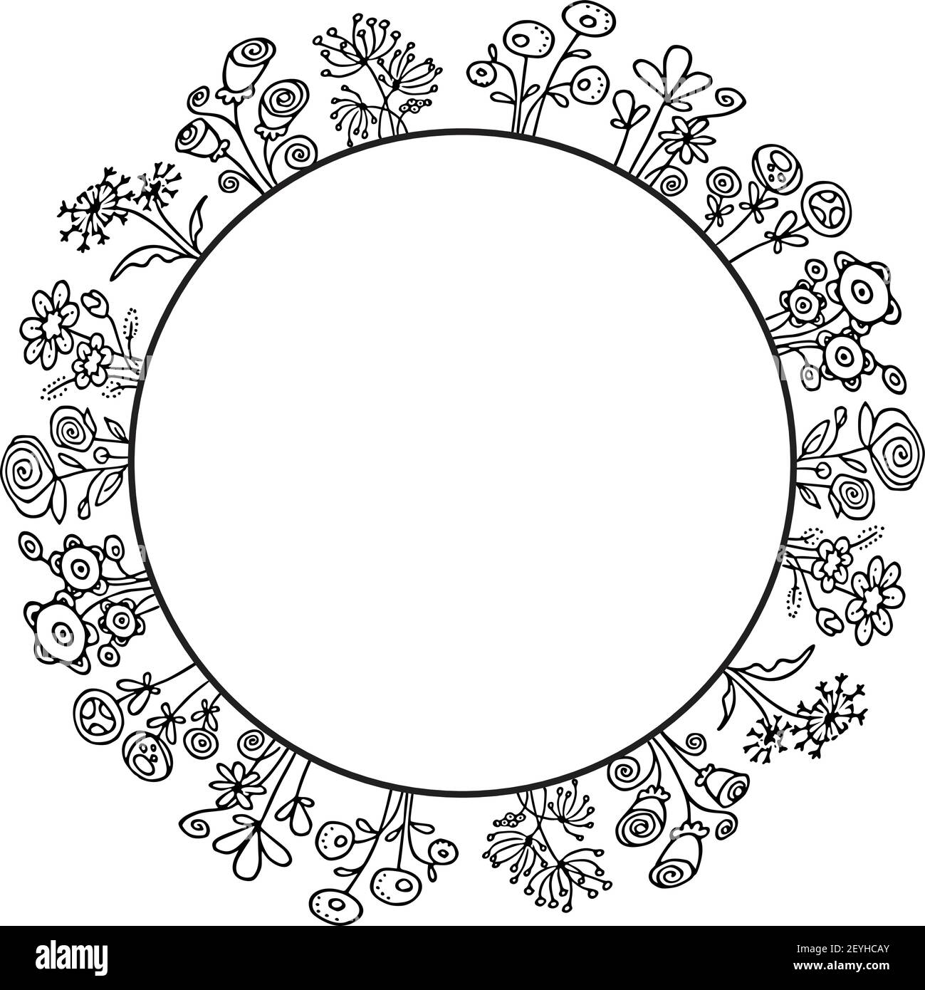 vektor Zeichnung schwarz und weiß Blumen Hintergrund Rahmen Rahmen Stock Vektor