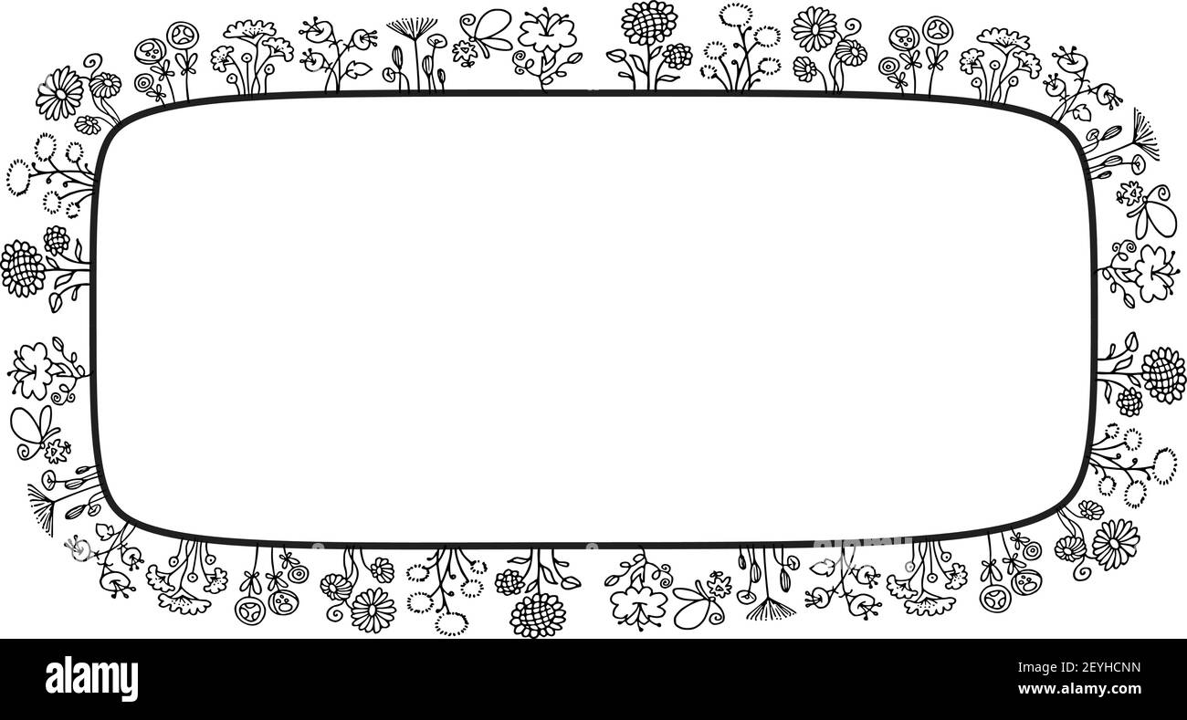 vektor Zeichnung schwarz und weiß Blumen Hintergrund Rahmen Rahmen Stock Vektor