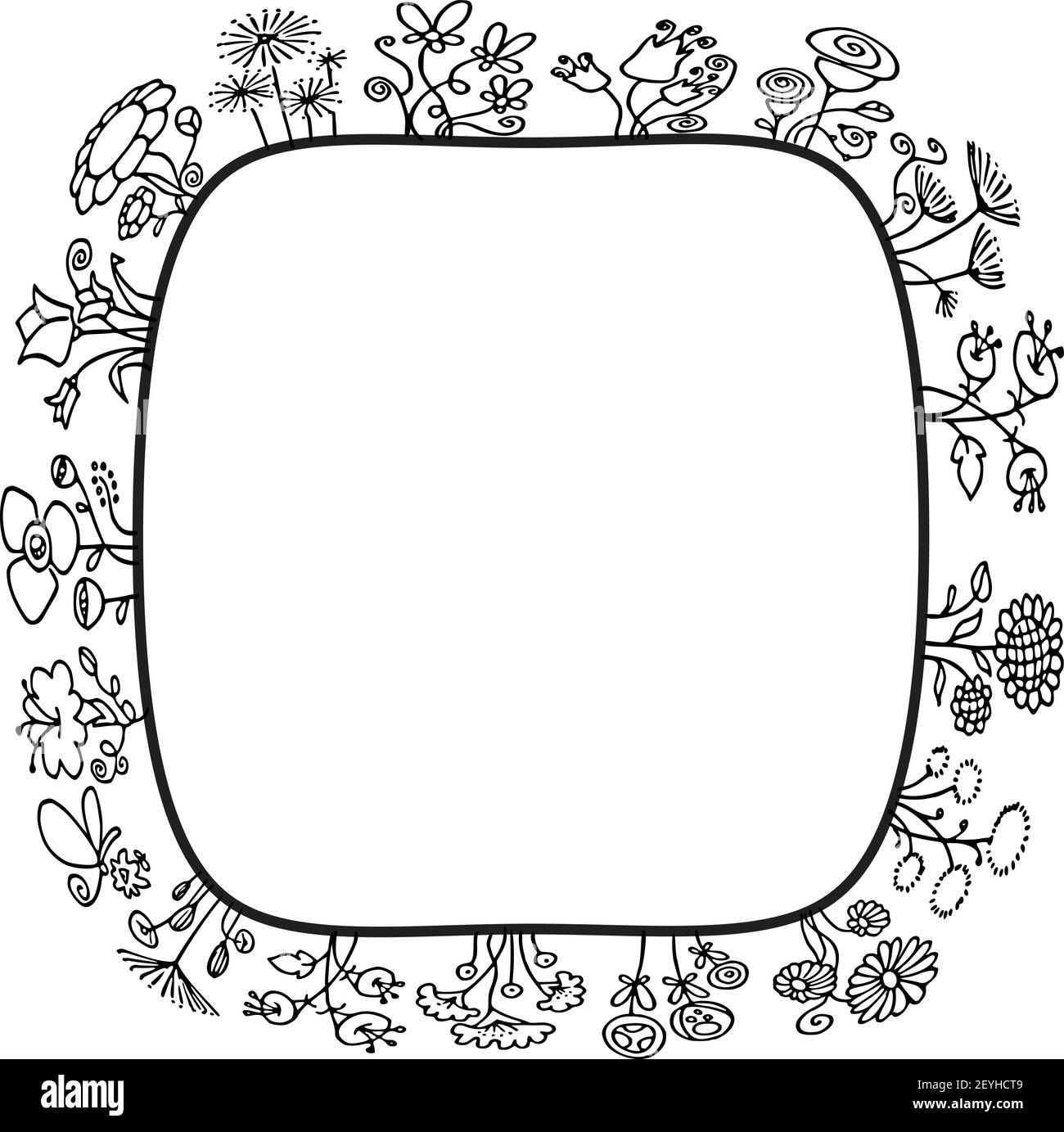 vektor Zeichnung schwarz und weiß Blumen Hintergrund Rahmen Rahmen Stock Vektor