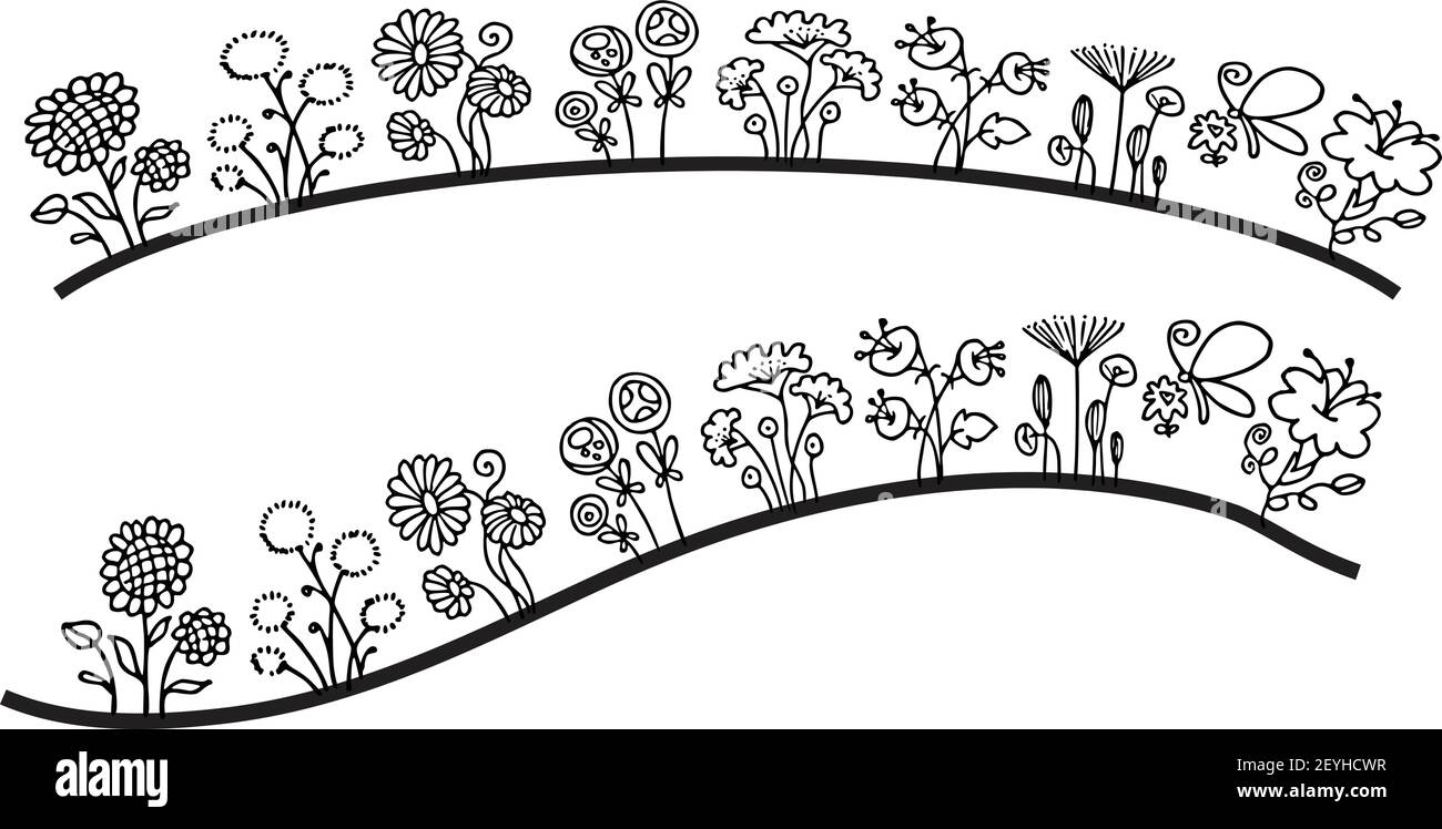 vektor Zeichnung schwarz und weiß Blumen Hintergrund Stock Vektor