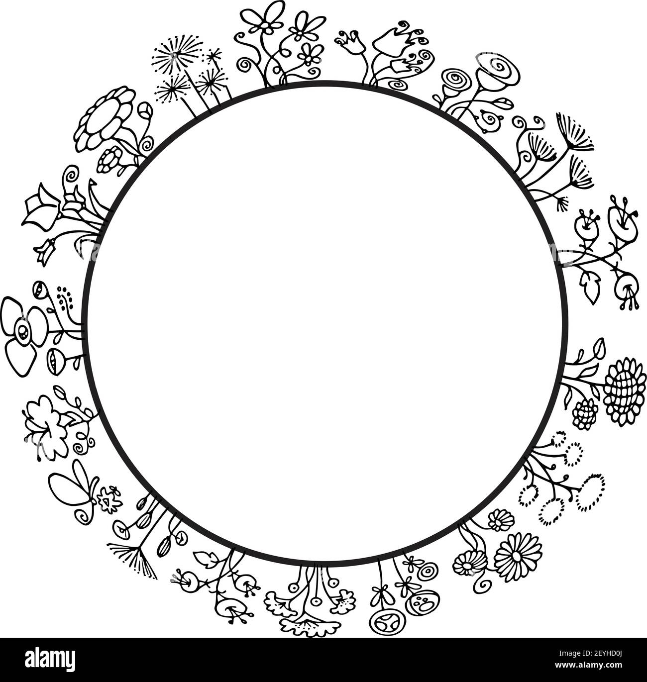 vektor Zeichnung schwarz und weiß Blumen Hintergrund Rahmen Rahmen Stock Vektor
