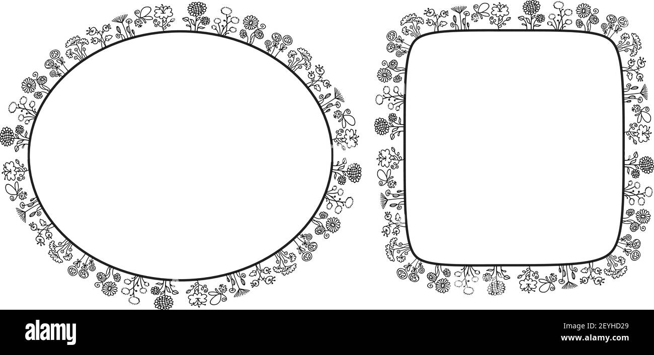 vektor Zeichnung schwarz und weiß Blumen Hintergrund Rahmen Rahmen Stock Vektor