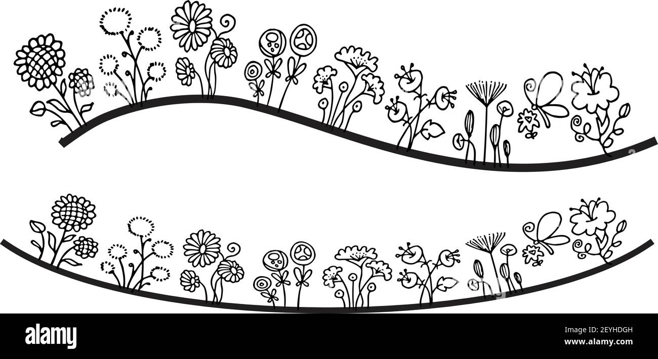 vektor Zeichnung schwarz und weiß Blumen Hintergrund Stock Vektor