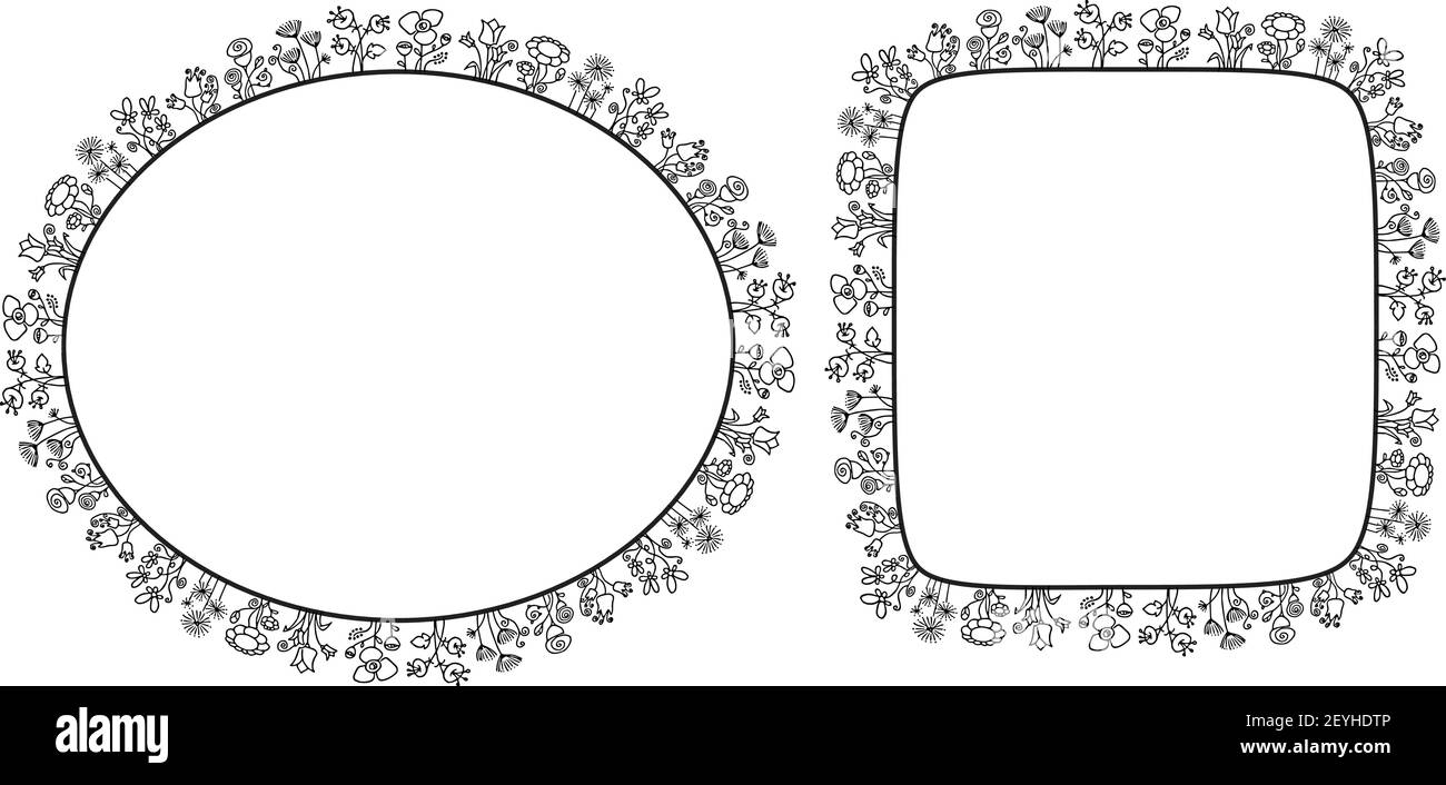 vektor Zeichnung schwarz und weiß Blumen Hintergrund Rahmen Rahmen Stock Vektor