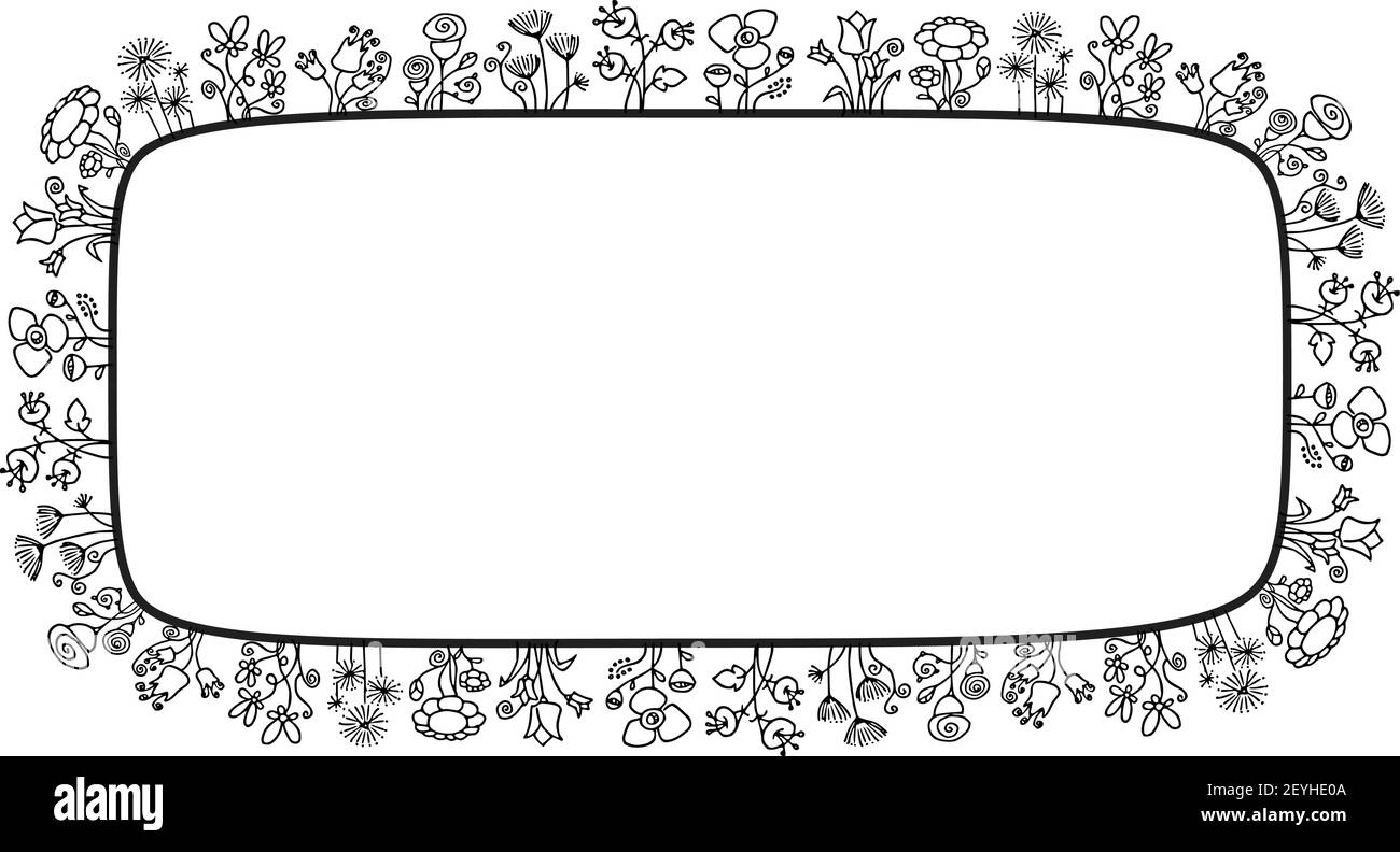 vektor Zeichnung schwarz und weiß Blumen Hintergrund Rahmen Rahmen Stock Vektor