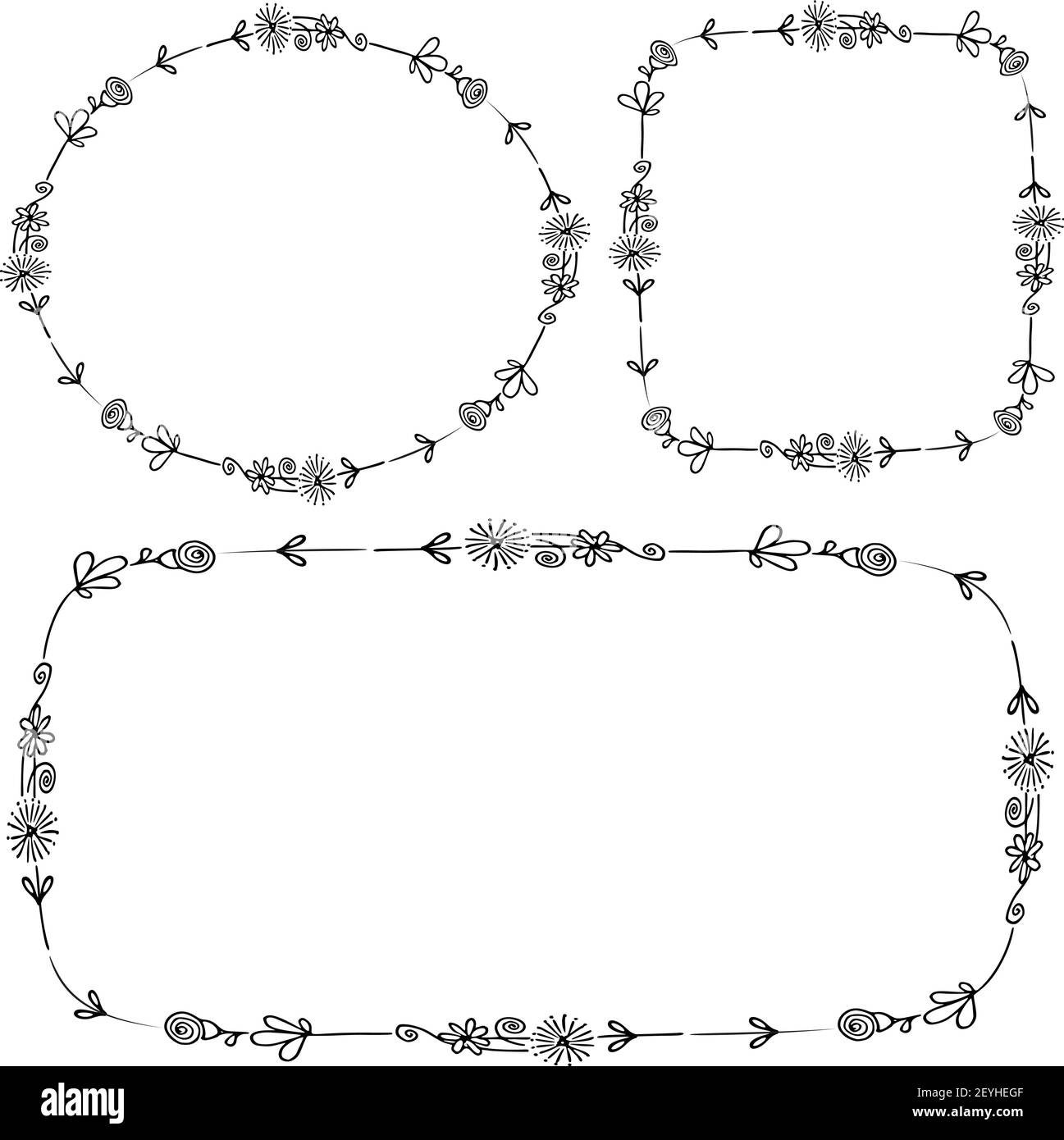 vektor Zeichnung schwarz und weiß Blumen Hintergrund Rahmen Rahmen Stock Vektor
