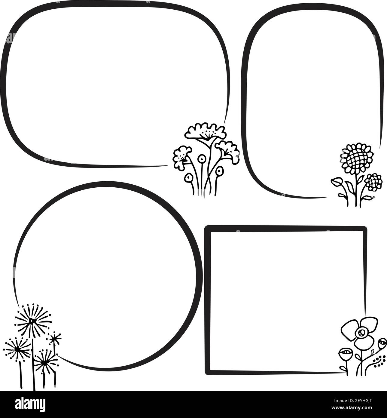 vektor-Zeichnung schwarz und weiß Blumen Hintergrund Rahmen gesetzt Stock Vektor