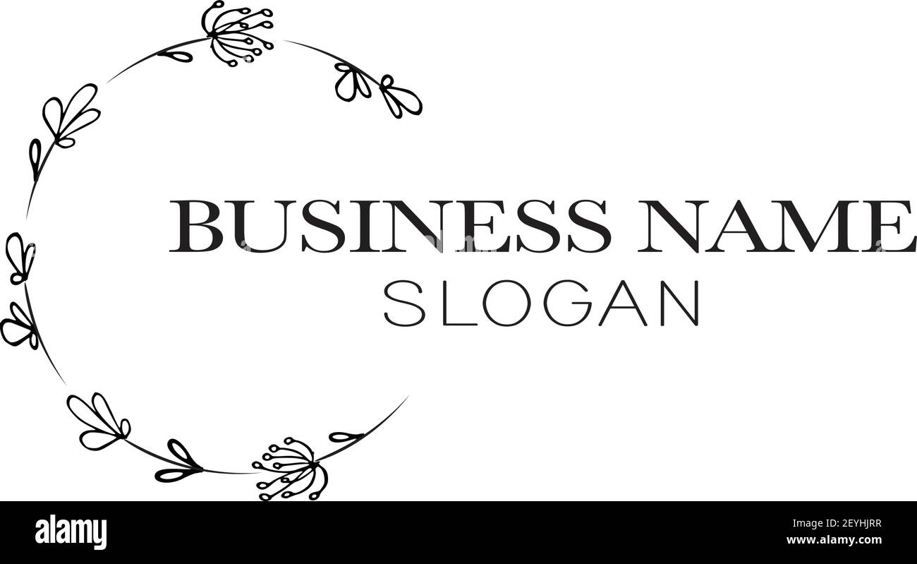 vektor Zeichnung schwarz und weiß Blumen Hintergrund Rahmen Rahmen Geschäft „Name“-Slogan Stock Vektor