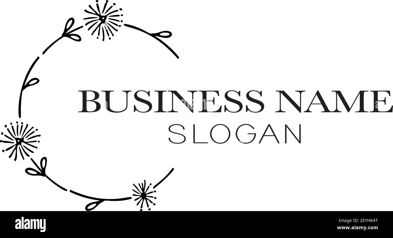 vektor Zeichnung schwarz und weiß Blumen Hintergrund Rahmen Rahmen Geschäft „Name“-Slogan Stock Vektor