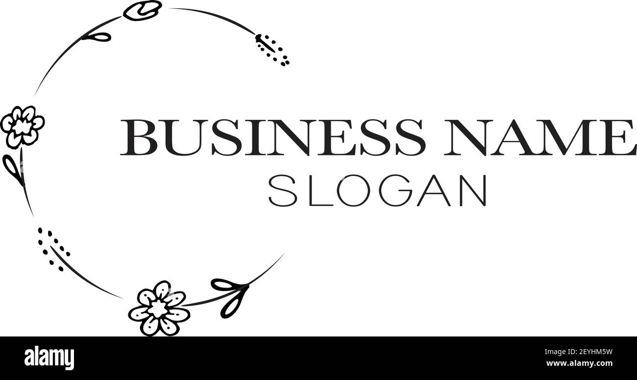 vektor Zeichnung schwarz und weiß Blumen Hintergrund Rahmen Rahmen Geschäft „Name“-Slogan Stock Vektor