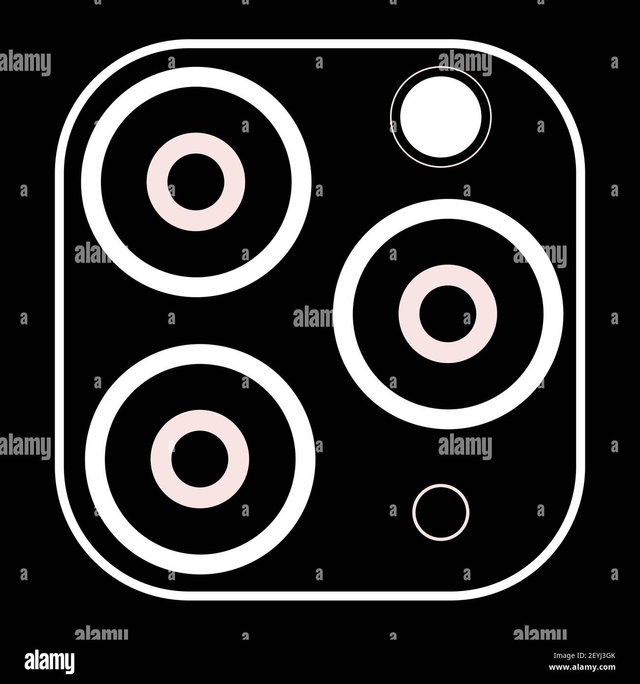 Symbol Mobiltelefon Dreifachkamera. Drei Augen moderne Multifunktionskamera im neuen Smartphone führen erweiterte Funktionen. Einfaches flaches Vektorbild i Stock Vektor