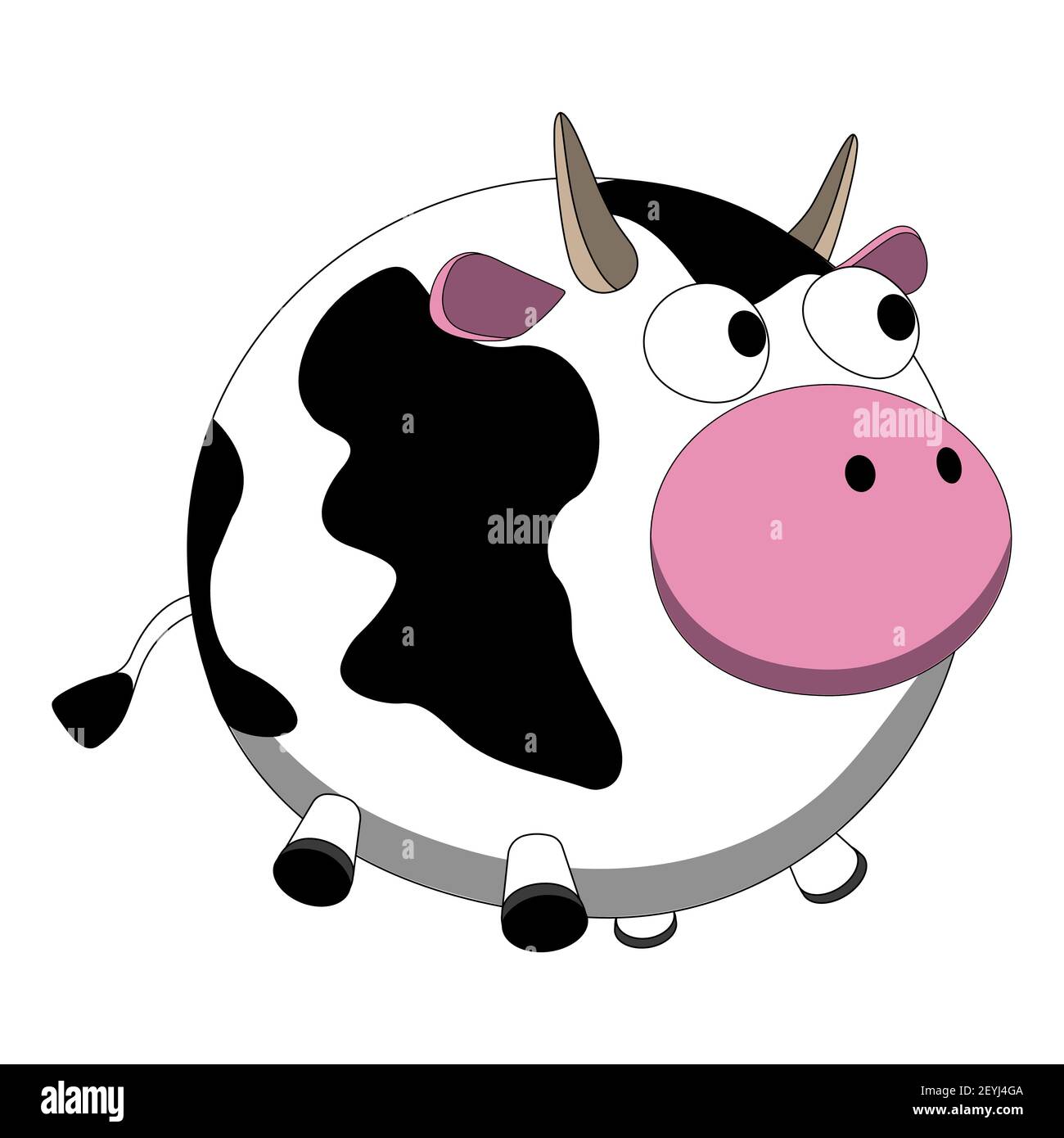 Cartoon-Figur Fett lustige Kuh, weiß mit schwarzen Flecken. Vektorgrafik auf weißem Hintergrund, Logo oder Clipart Stock Vektor