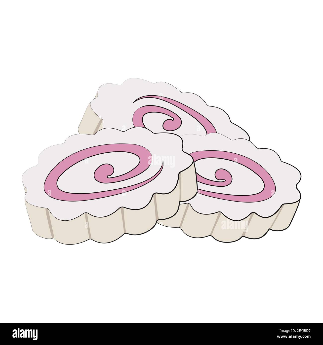 Narutomaki ist eine Zutat für orientalische Suppen. Traditionelle östliche Küche, geeignet für Sushi, Ramen und andere nationale Gerichte. Vektordarstellung in Stock Vektor