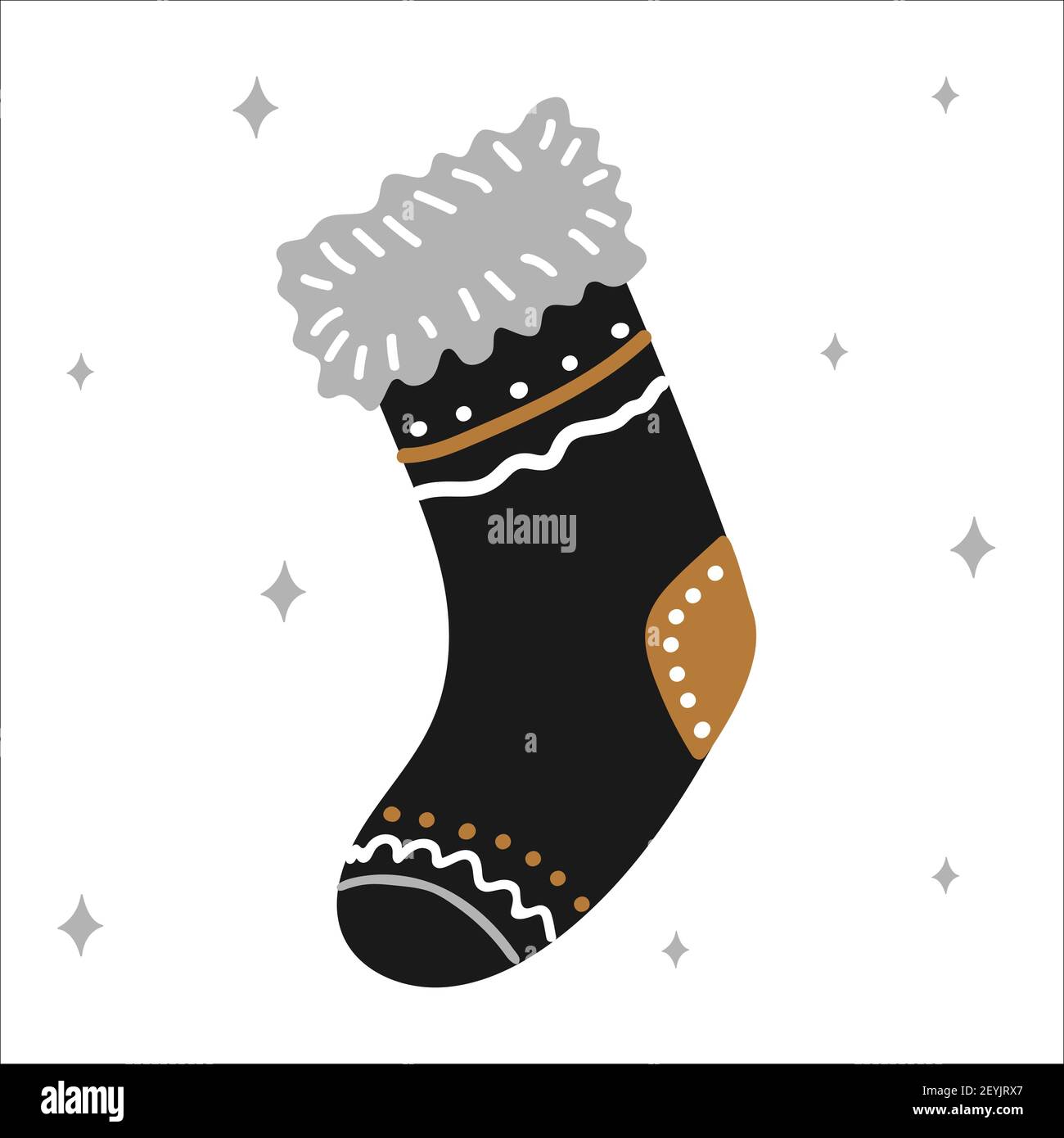 Weihnachts-Stiefel für Geschenke in skandinavischen handgezeichneten Stil in Gold, Silber, schwarz Farben. Vektorgrafik, ein einfaches Objekt, quadratisch fo Stock Vektor