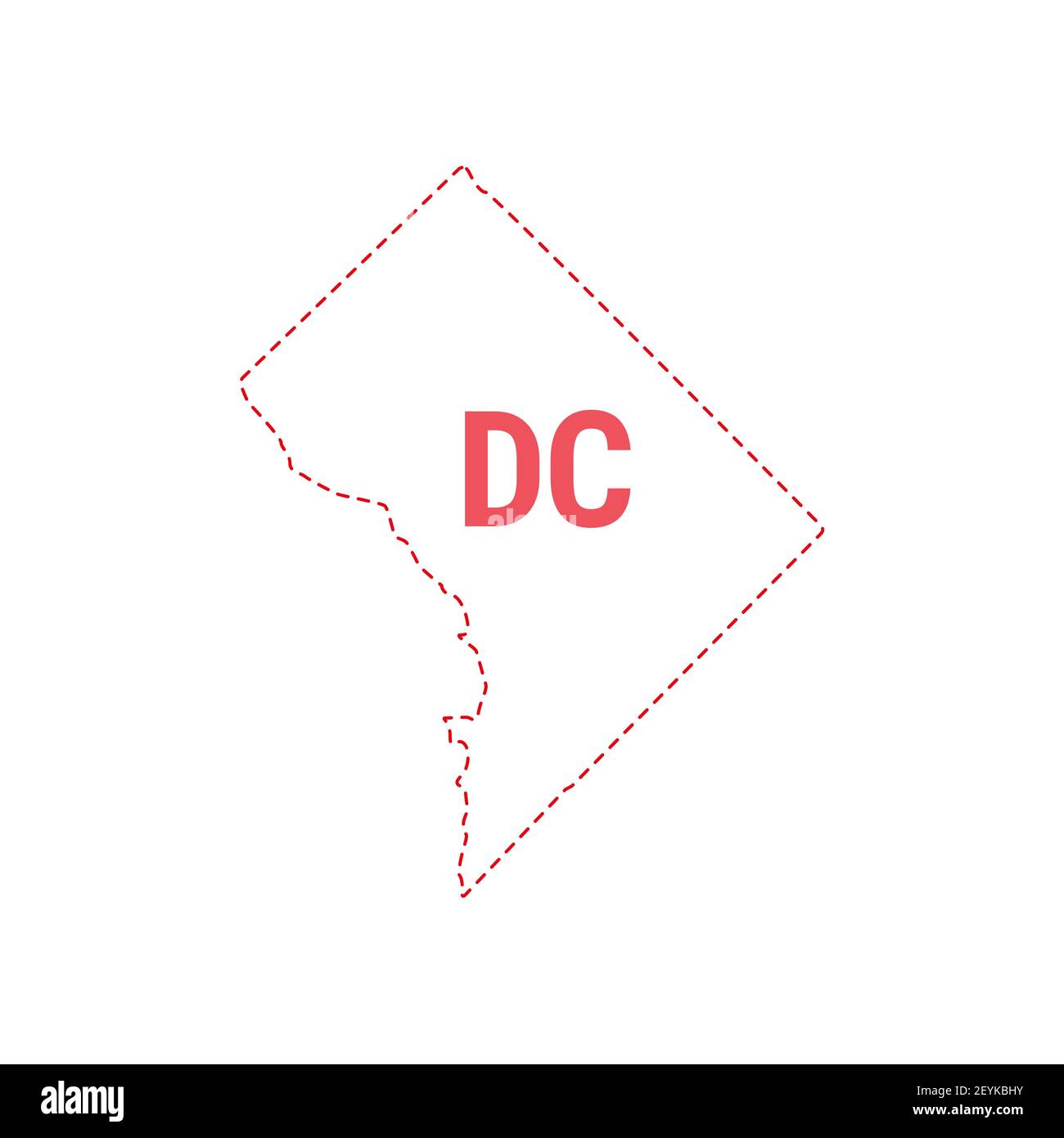 Washington, DC oder District of Columbia US State map outline gepunktete Grenze. Illustration. Abkürzung mit zwei Buchstaben. Stockfoto