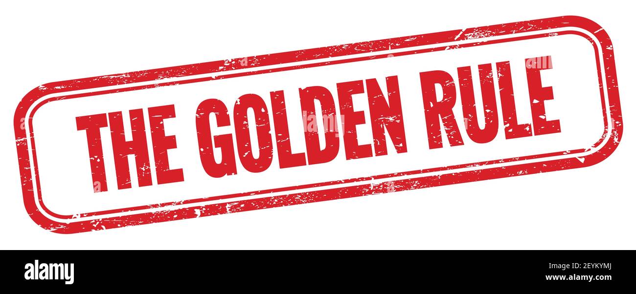 DER TEXT DER GOLDENEN REGEL auf rotem grungy vintage rechteckigen Stempel. Stockfoto