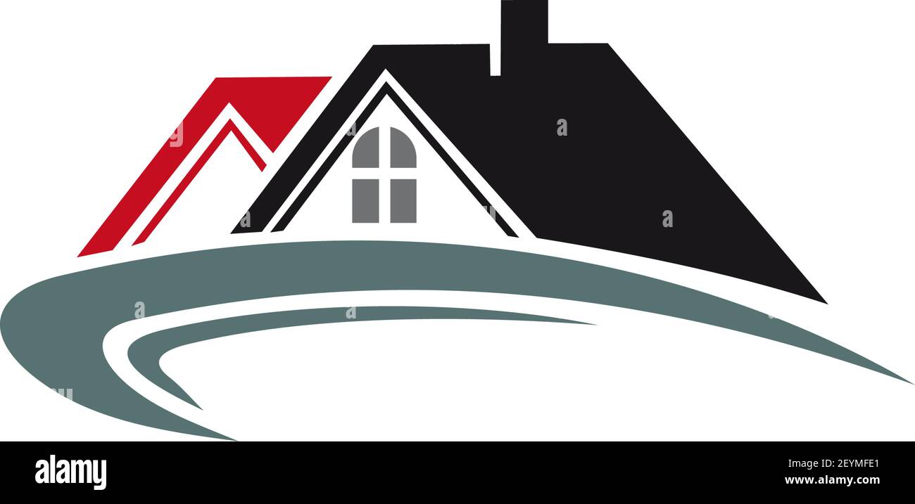 Häuser und Häuser zum Verkauf und zur Miete isoliert Immobilien Gebäude Logo. Vector Cottages, Privateigentum Stock Vektor