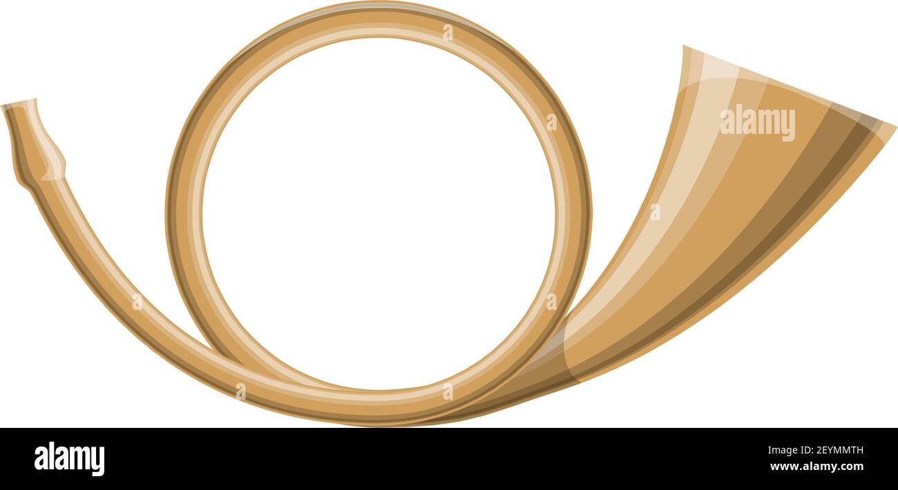 Nach Horn valveless zylindrischen Messing Instrument Vektor isoliert Symbol. Trompete verkünden über Porto Ankunft Stock Vektor