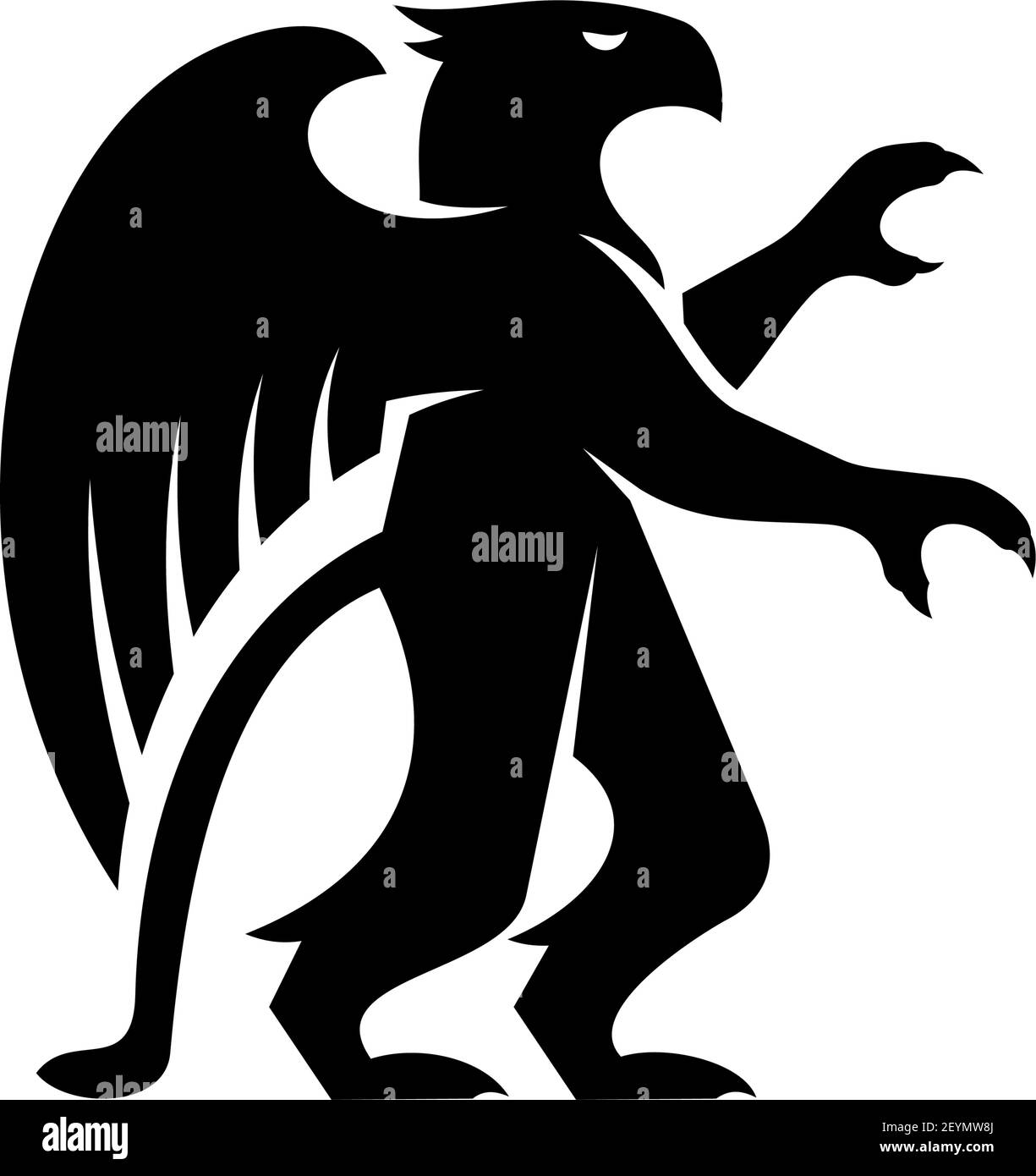 Legendäre Gänsegeier isoliert geflügelten Löwen. Vektor-Greifen mit Körper der Linie und Adlerkopf und Flügel Stock Vektor
