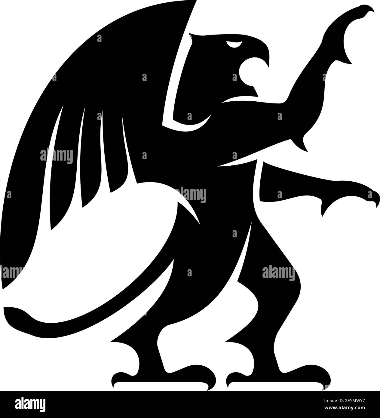 Griffin oder Gänsegeier geflügelte alte Tier isoliert Silhouette. Vektor Monster, Falke und Löwe Stock Vektor