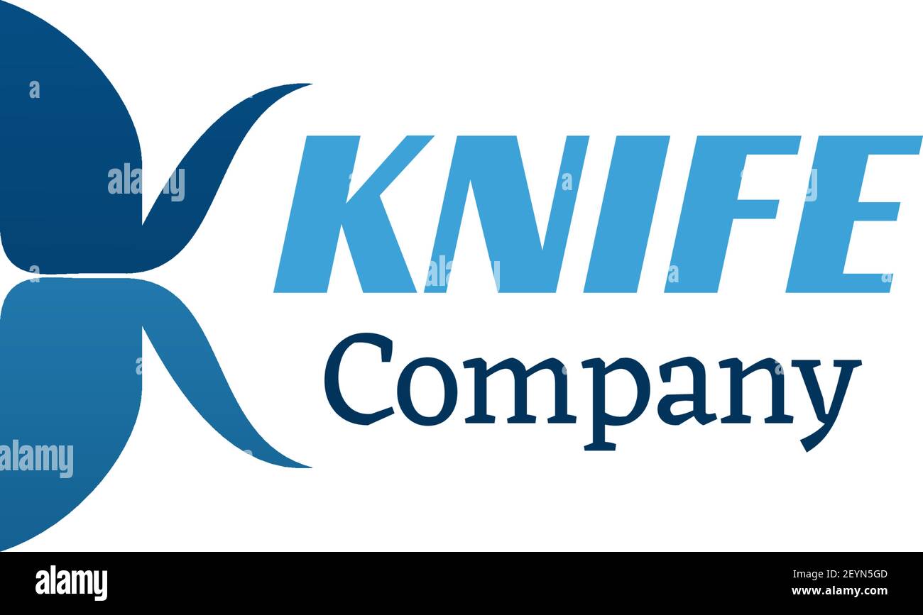 Messer Firma Vektor-Symbol auf einem weißen Hintergrund isoliert. Kochrezept, Abzeichen für Geschäfte von Restaurant und Café. Abstraktes Kochsymbol in Blau Stock Vektor