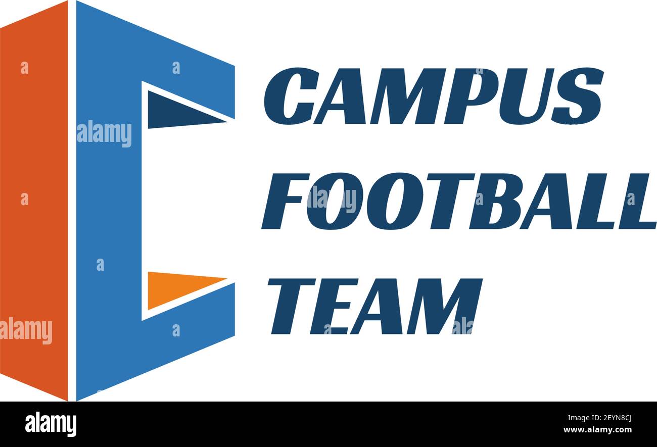 Campus Fußball-Team Vektor-Zeichen. Sportliches Design, Fußball-Team-Emblem. Modernes Sportschild in blau und orange Farben. Fußball-Vektor-Emblem für Sport Stock Vektor
