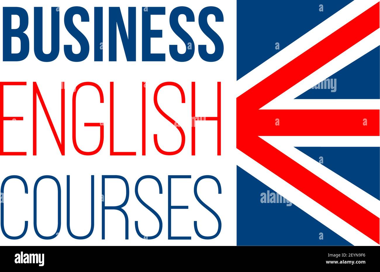 Business Englisch Kurse Vektor-Zeichen isoliert auf einem weißen Hintergrund. Fremdsprachenkonzept studieren. Kreative Abzeichen für Englisch Sprachschule oder Stock Vektor