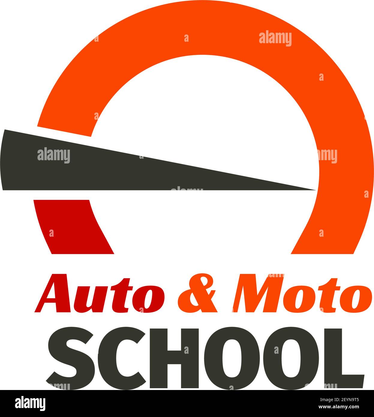 Auto Moto Schule Vektor-Zeichen. Kreatives Emblem für die Fahrschule. Driving Car Schule Vektor-Emblem. Abstraktes Abzeichen in roten und grauen Farben, Konzept von Stock Vektor