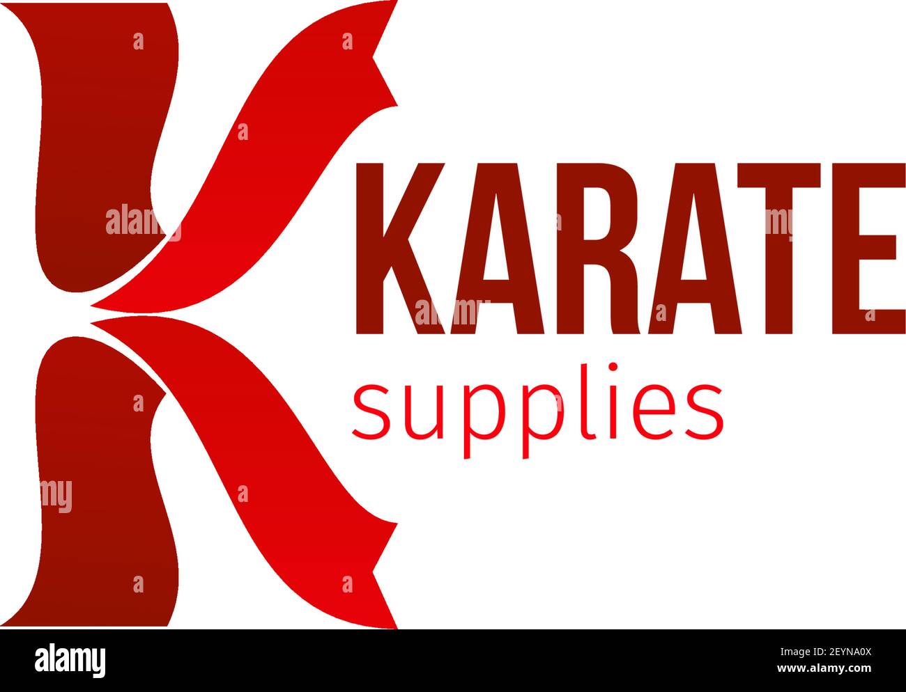 Vektor-Symbol für Karate Verbrauchsmaterial Geschäft isoliert auf weißem Hintergrund. Sportives Warengeschäft Emblem in roten Farben. Konzept von Kampf und Stärke, Zeichen für b Stock Vektor