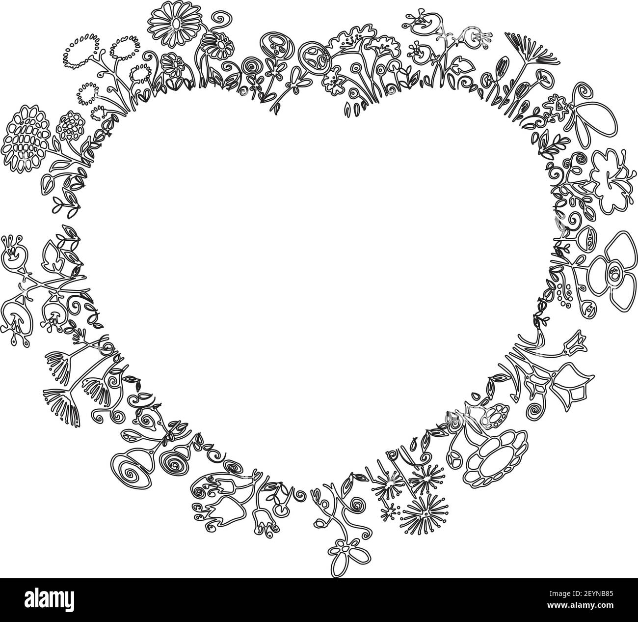 vektor schwarz und weiß Blumen Herz Form Rand Hintergrund Stock Vektor