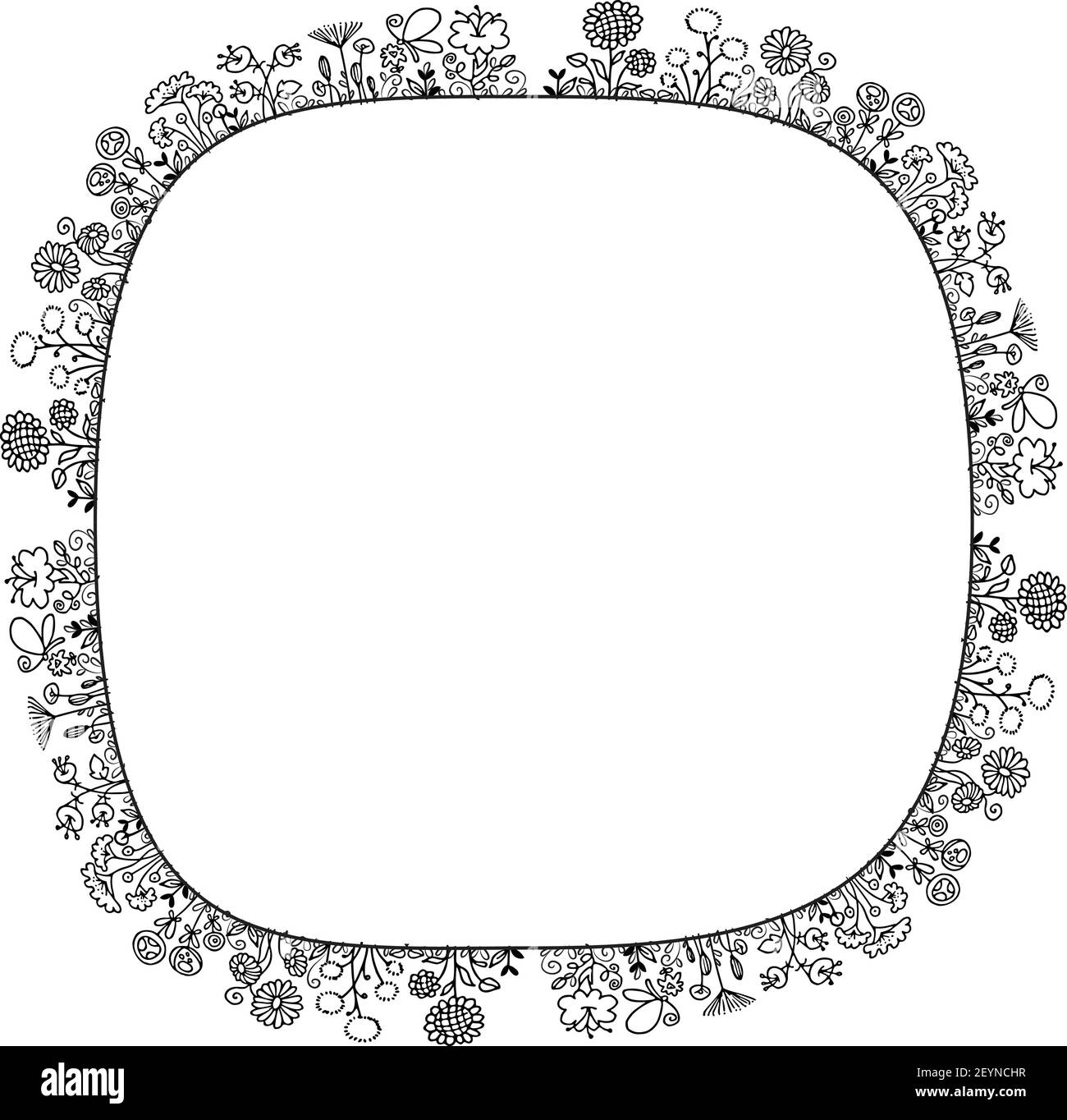 vektor schwarz und weiß Blumen Herz Form Rand Hintergrund Stock Vektor