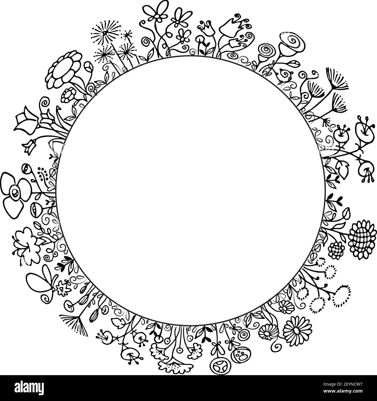 vektor schwarz und weiß Blumen Herz Form Rand Hintergrund Stock Vektor