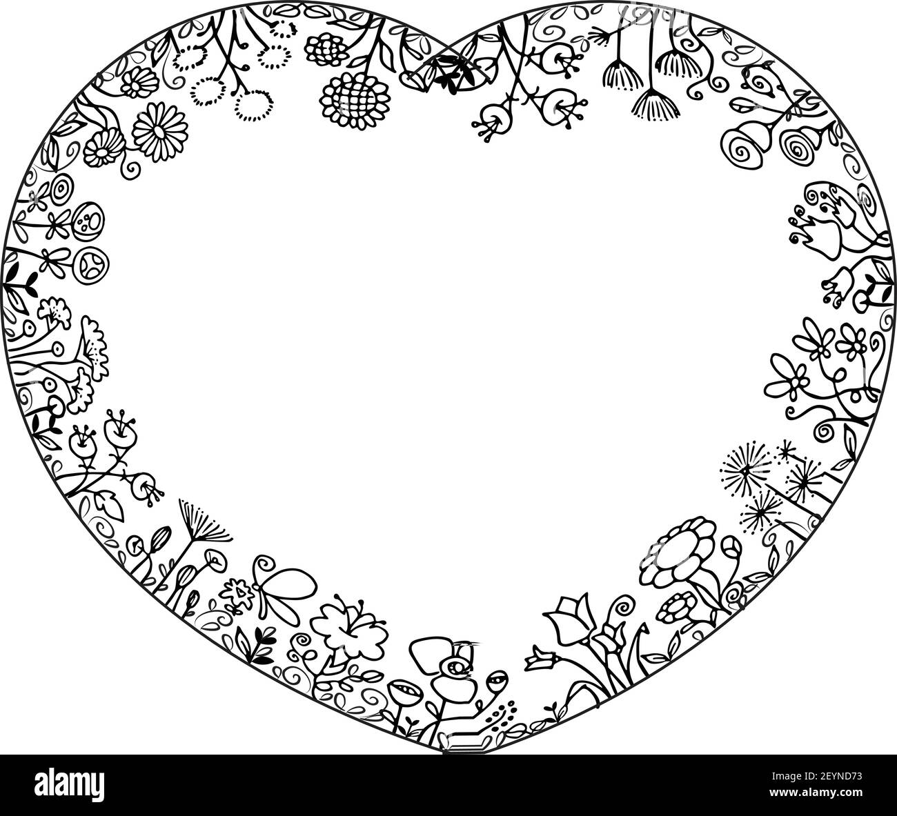 vektor schwarz und weiß Blumen Herz Form Rand Hintergrund Stock Vektor