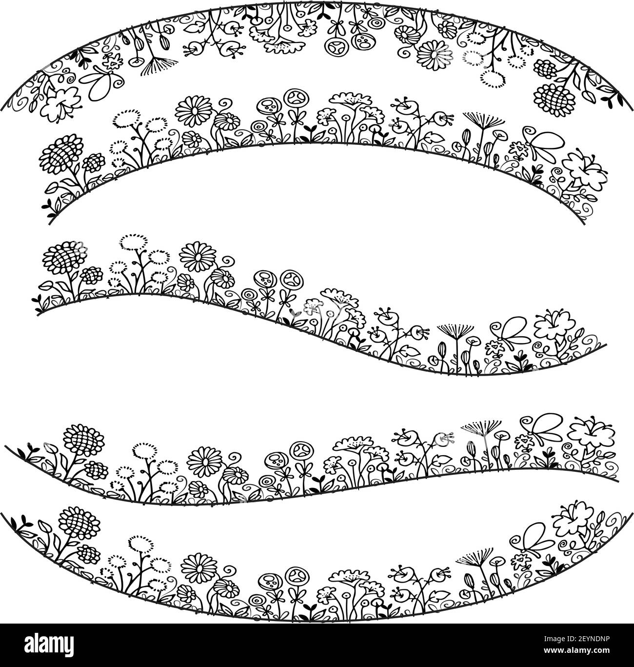 vektor schwarz und weiß Blumen Herz Form Rand Hintergrund Stock Vektor