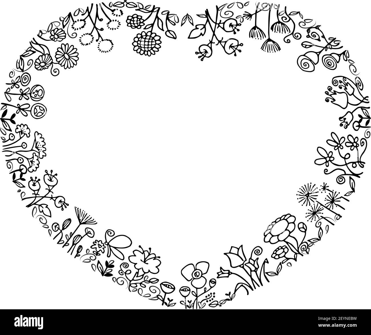vektor schwarz und weiß Blumen Herz Form Rand Hintergrund Stock Vektor