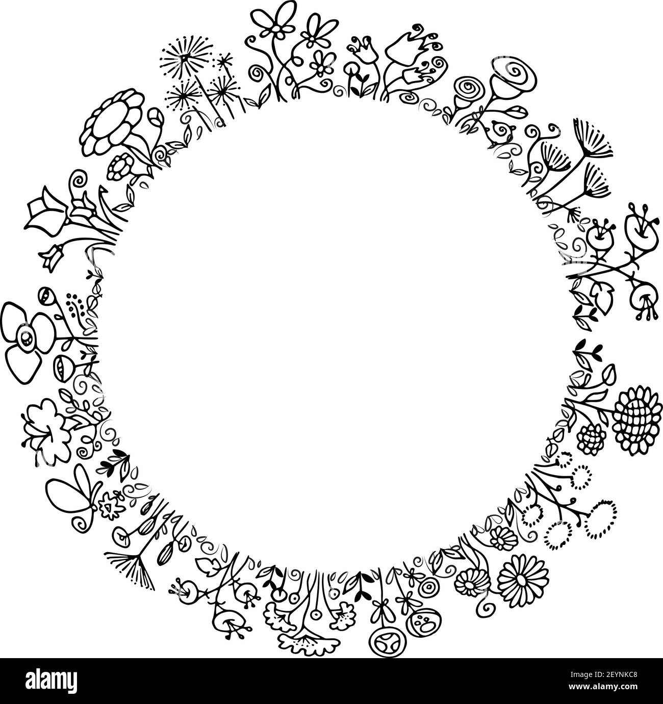 vektor schwarz und weiß Blumen Kreis Rand Hintergrund Stock Vektor