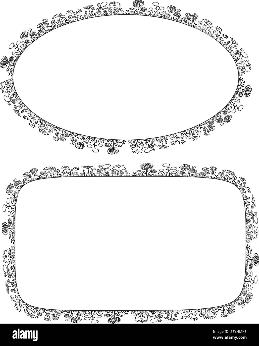 vektor schwarz und weiß Blumen Rand Hintergrund gesetzt Stock Vektor