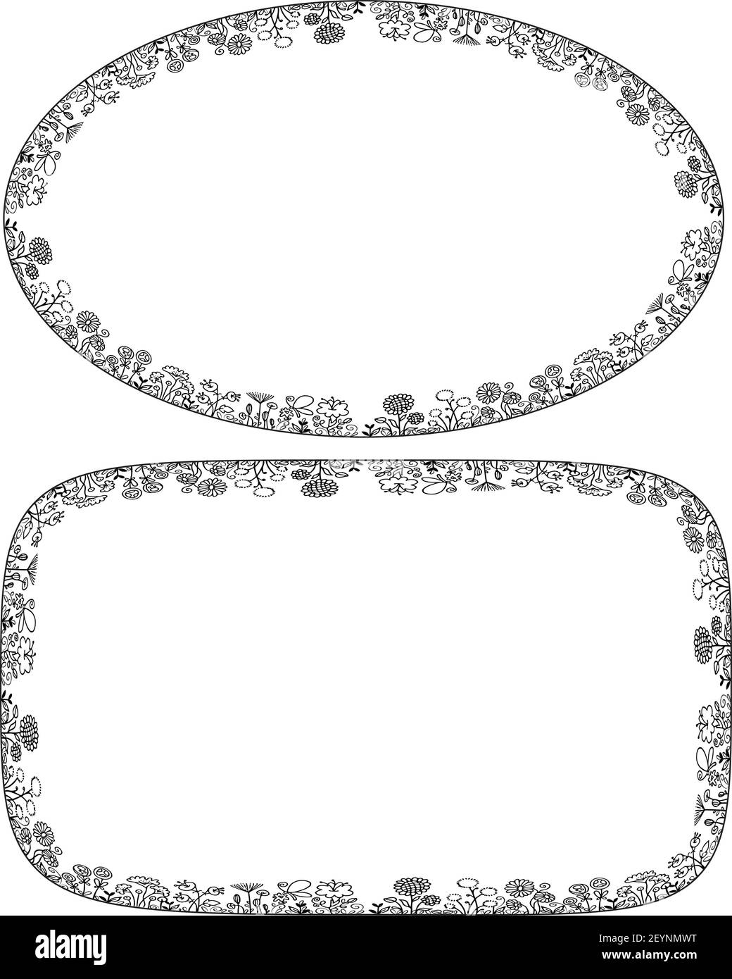 vektor schwarz und weiß Blumen Rand Hintergrund gesetzt Stock Vektor