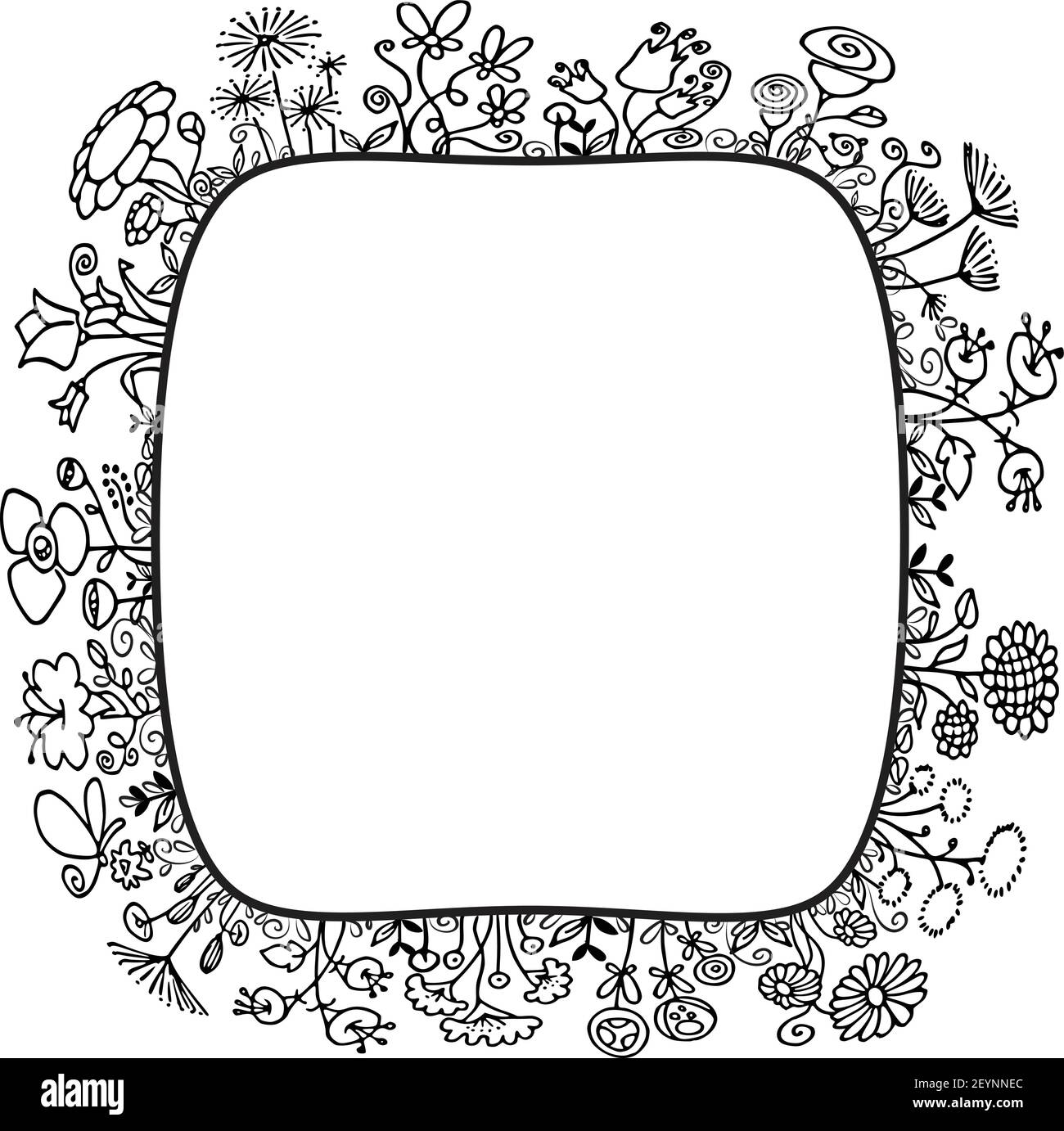 vektor schwarz und weiß Blumen quadratischen Rand Hintergrund Stock Vektor