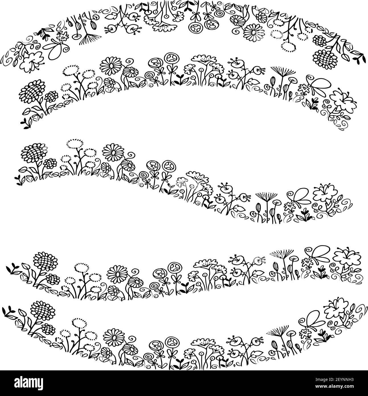 vektor schwarz und weiß Blumen Herz Form Rand Hintergrund Stock Vektor